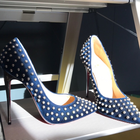Christian Louboutin Billy Studded  Blue Pumps - Picture 2 of 6
